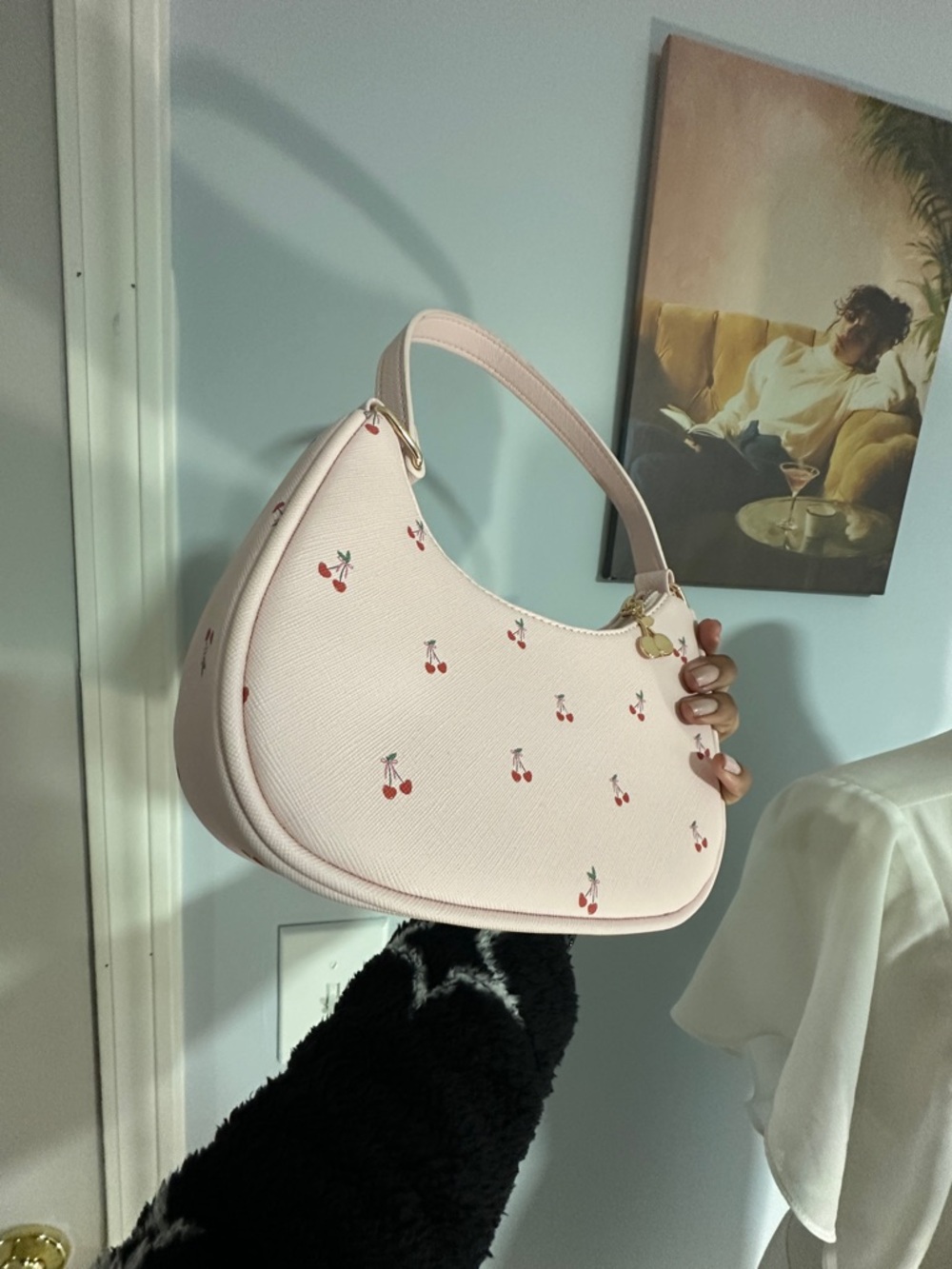 Pink Cherry Print Shoulder Bag - Picture 3 of 3